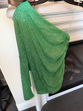 Green Sequin One Shoulder Dress
